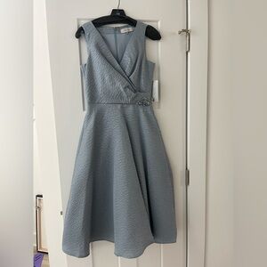 Teri Jon by Rickie Freeman: Elegant Blue Gray Dress with Accent Beads (NWT)